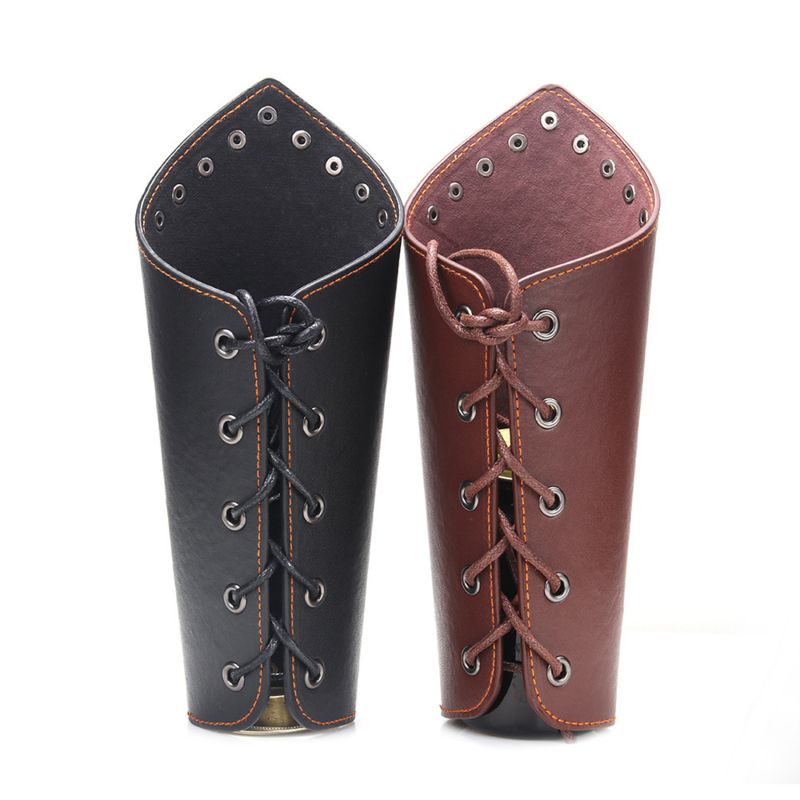 1 Pcs Medieval PU Leather Cross Strings Punk Armor R Armband Arm Cuff Studs   Fashion  Sale-Black