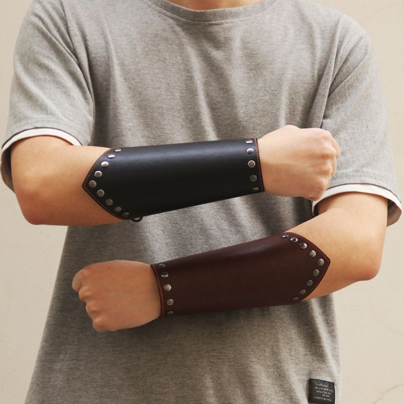 1 Pcs Medieval PU Leather Cross Strings Punk Armor R Armband Arm Cuff Studs   Fashion  Sale-Black