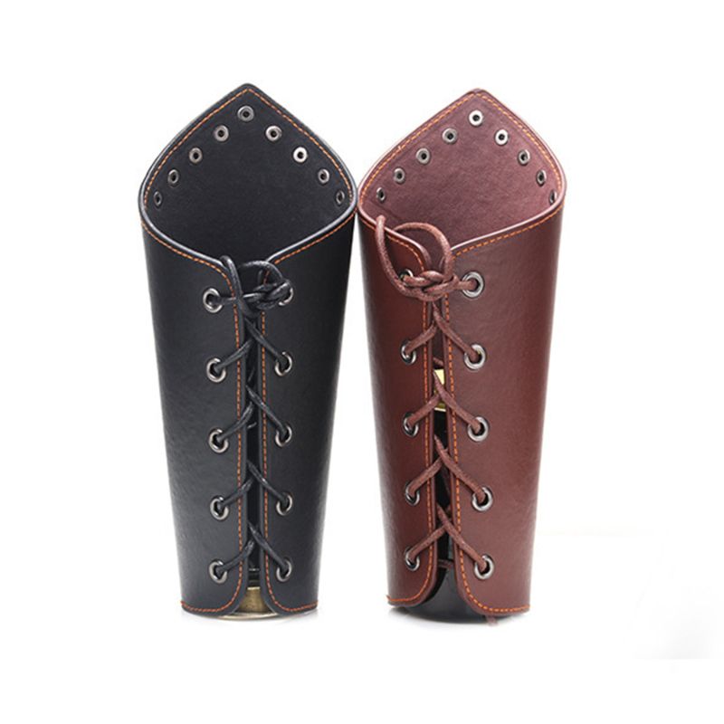 1 Pcs Medieval PU Leather Cross Strings Punk Armor R Armband Arm Cuff Studs   Fashion  Sale-Black