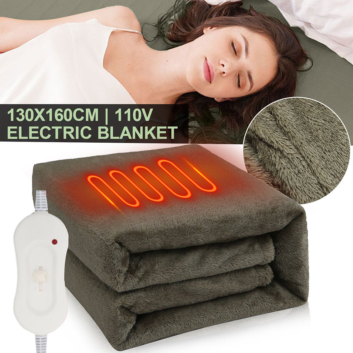130x160cm Electric Blanket Thicker Heater Flannel Body Warmer Bed Heated Blanket