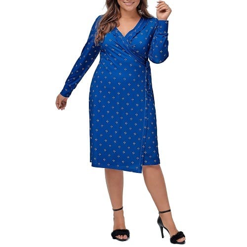 Blue Printed Wrap Shaloma Dress - Plus Size