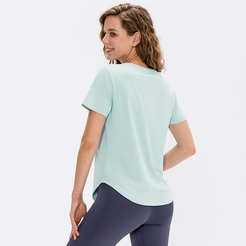 Women Summer Sports T-Shirt Short Sleeve Running Loose Yoga Top（Blue）