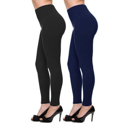 2 In 1 Full Length Ladies Leggings - Black, Navy Blue