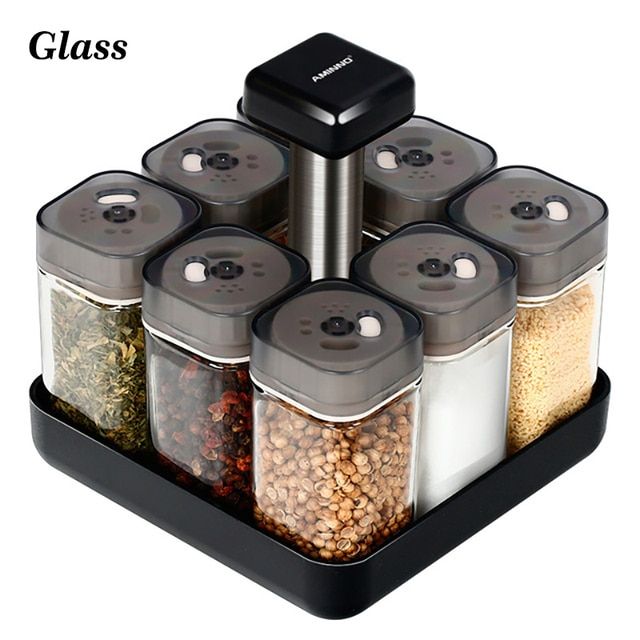Spice Jar Glass Organizer Pepper Shakers