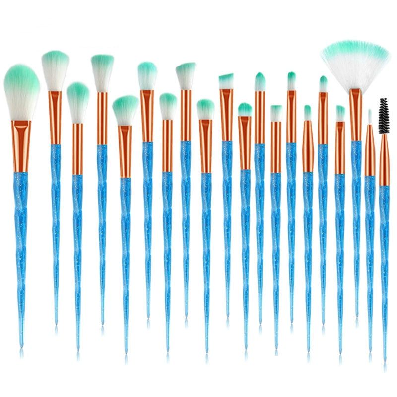 20PCS Diamond Makeup Brushes Tool Set Cosmetic Powder Eye Shadow Foundation Blush Blending Beauty Professional Make Up Brush TransparentBlue