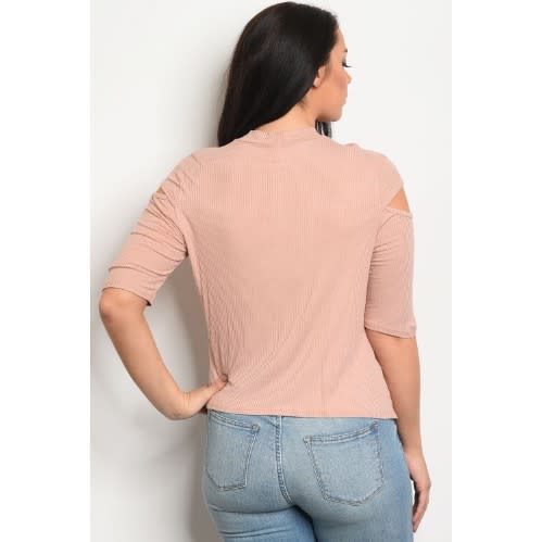Women's Cut Out Chest Plus Size Top - Beige