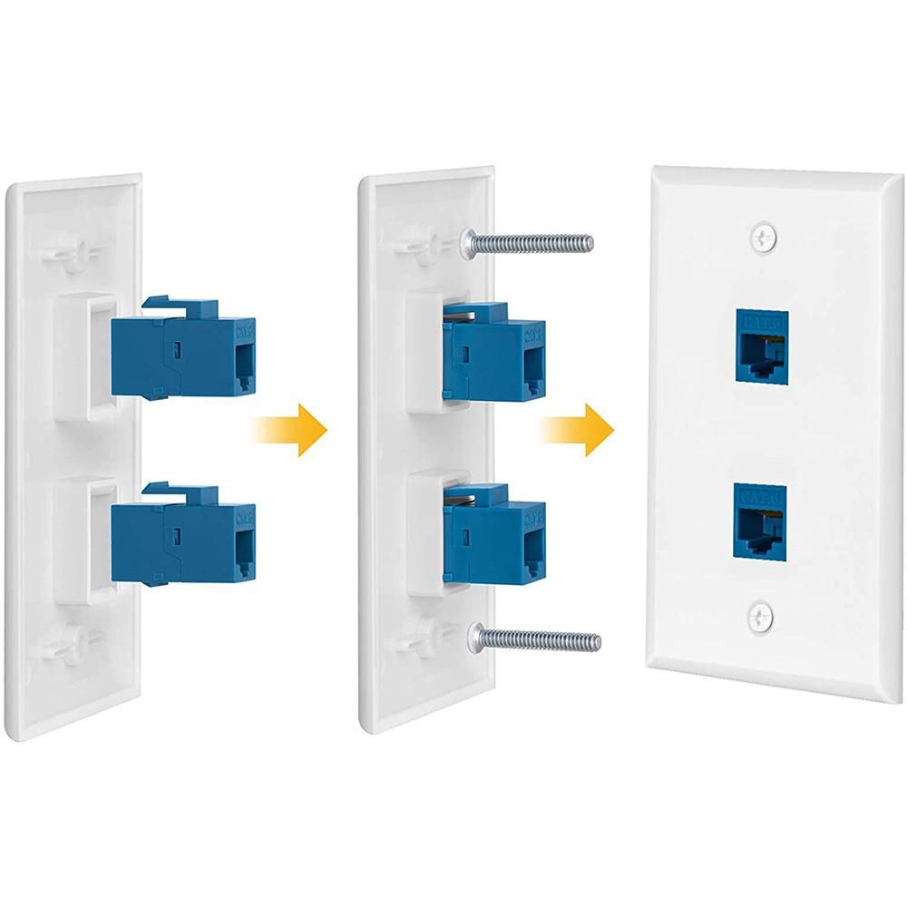 2-Pack 1 Port Ethernet Wall Plate, RJ45 Cat6 Female to Female Jack Inline Coupler Face Plates, 1-Port