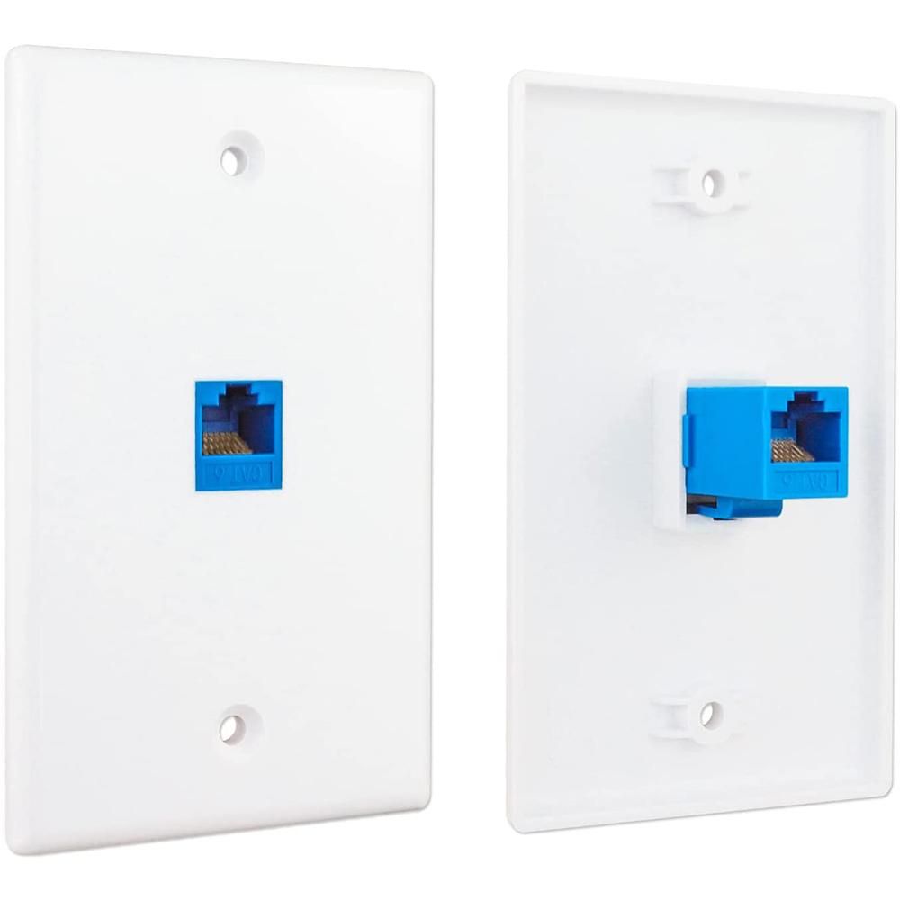 2-Pack 1 Port Ethernet Wall Plate, RJ45 Cat6 Female to Female Jack Inline Coupler Face Plates, 1-Port
