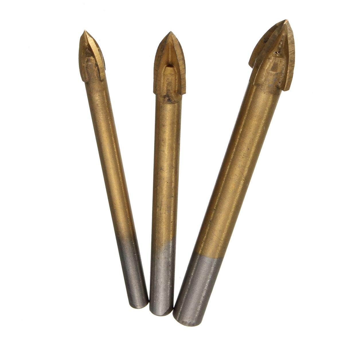3pcs 6 8 10mm HSS 4 Edges Cross Spear Head Carbide Glass Tile Ceramic Drill Bit