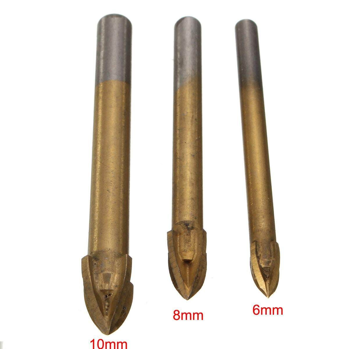 3pcs 6 8 10mm HSS 4 Edges Cross Spear Head Carbide Glass Tile Ceramic Drill Bit