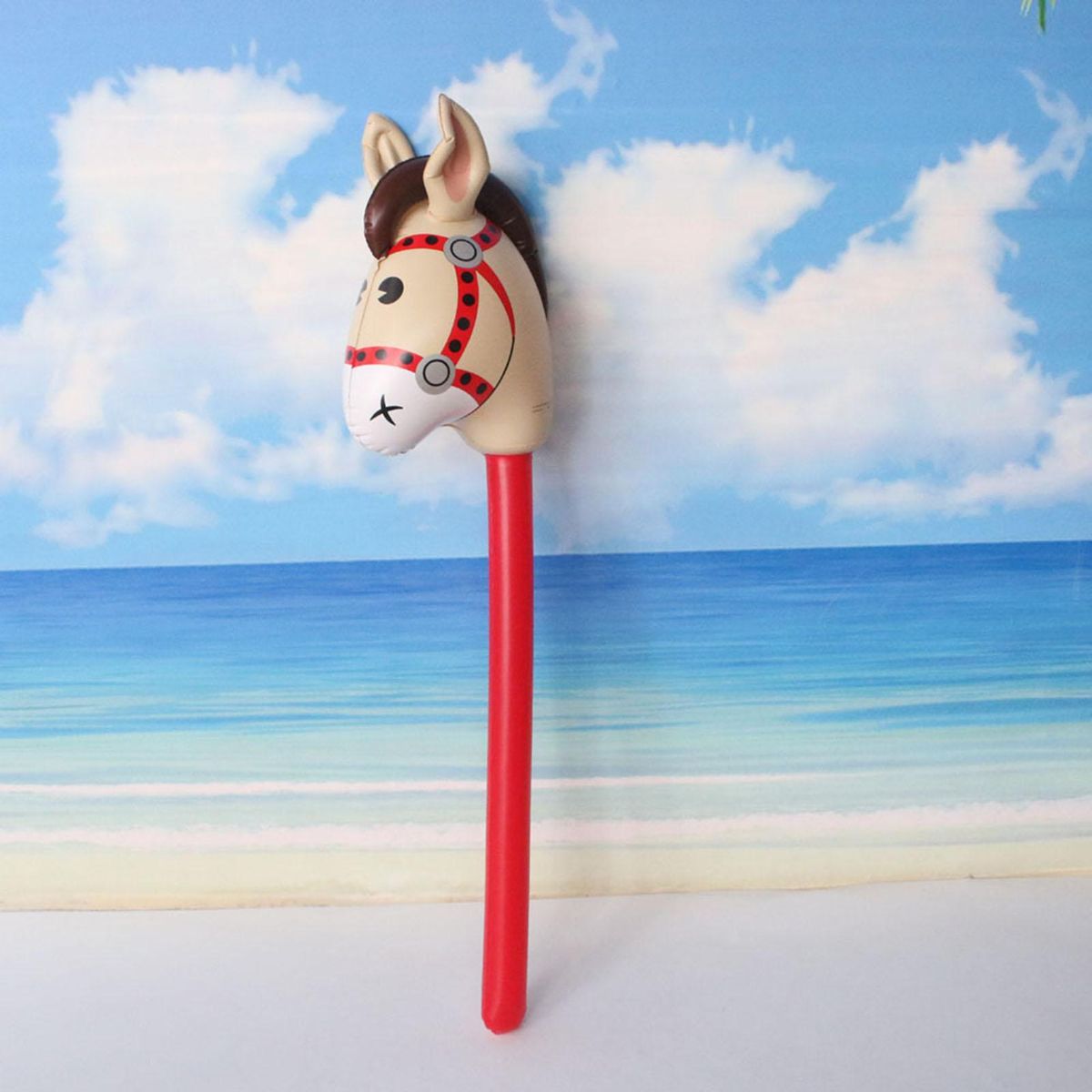 Inflatable Toy Horse Head Riding Stick Child Favors Red