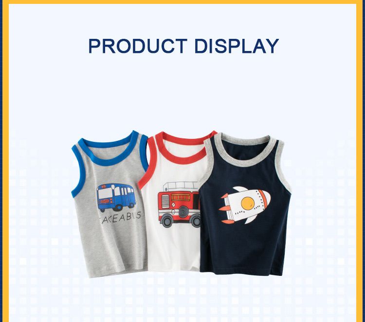 100% Cotton Kid Car Print Sleeveless Tank Tops-Navy