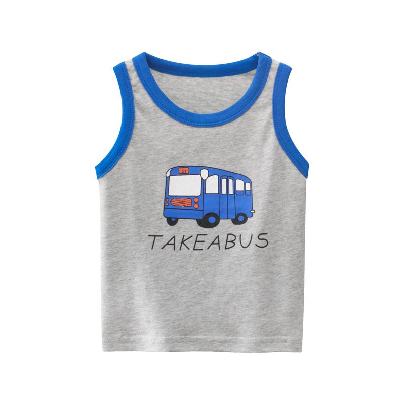 100% Cotton Kid Car Print Sleeveless Tank Tops-Navy