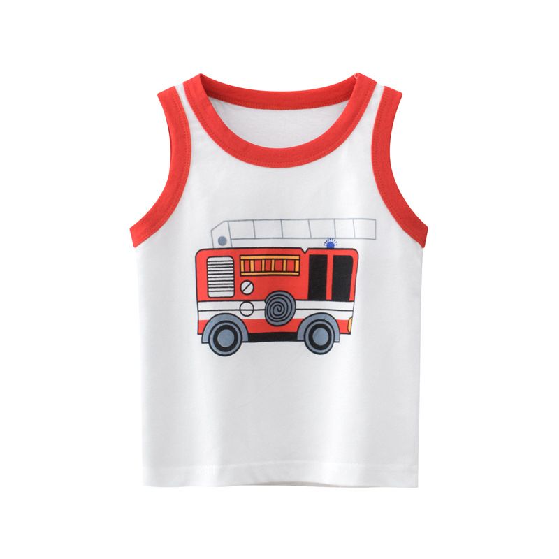 100% Cotton Kid Car Print Sleeveless Tank Tops-Navy