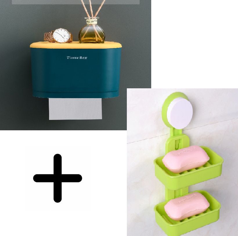 Waterproof Tissue Holder And Double Layer Soap Dish Combo