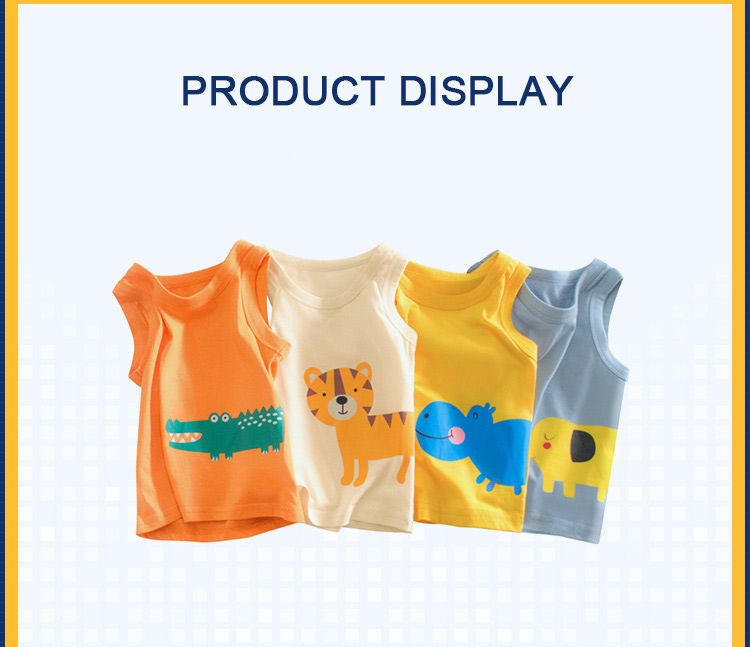 100% Cotton Kid Animal Print Sleeveless Tank Tops-Apricot