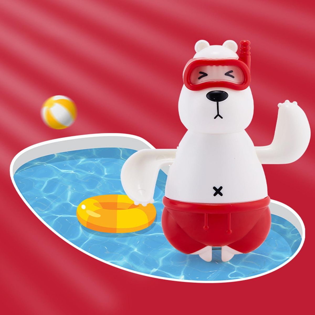 Water Play Toys for Kids Adorable Polar Bear Bath Toy Fun Rotating Red