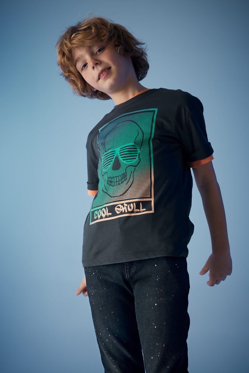 Boy Casual Oversize Fit Crew Neck Knitted Short Sleeve T-Shirt - Anthracite