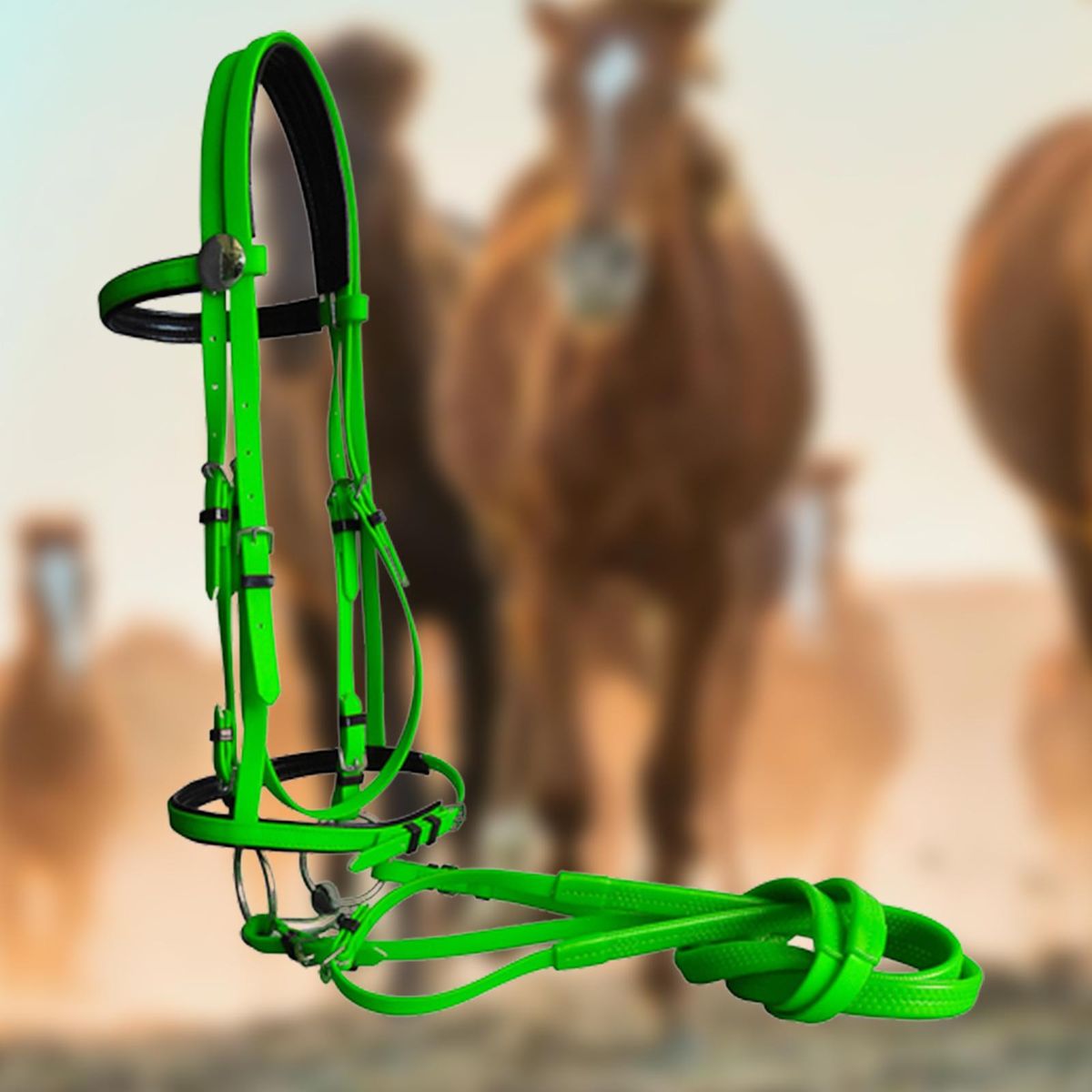 Horse Bridle With Rein Synthetic Saddle Side L Size Green