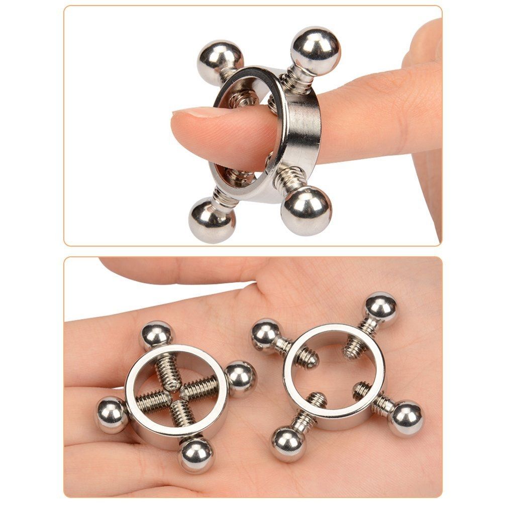 Nipple Clamps Stainless Steel Breast Clip Powerful SM Toy With Decoration Beads And Screw, Silver, 2 Pcs