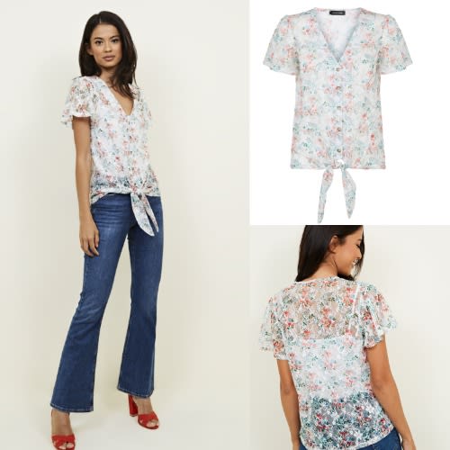 Floral Print Tie Front Top