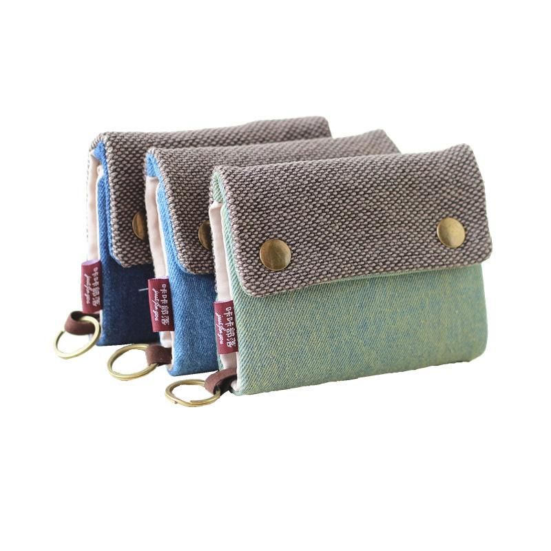 Cartera corta de tela de algodon para mujer monedero de gran capacidad tarjetero multifuncion -BlueFlower
