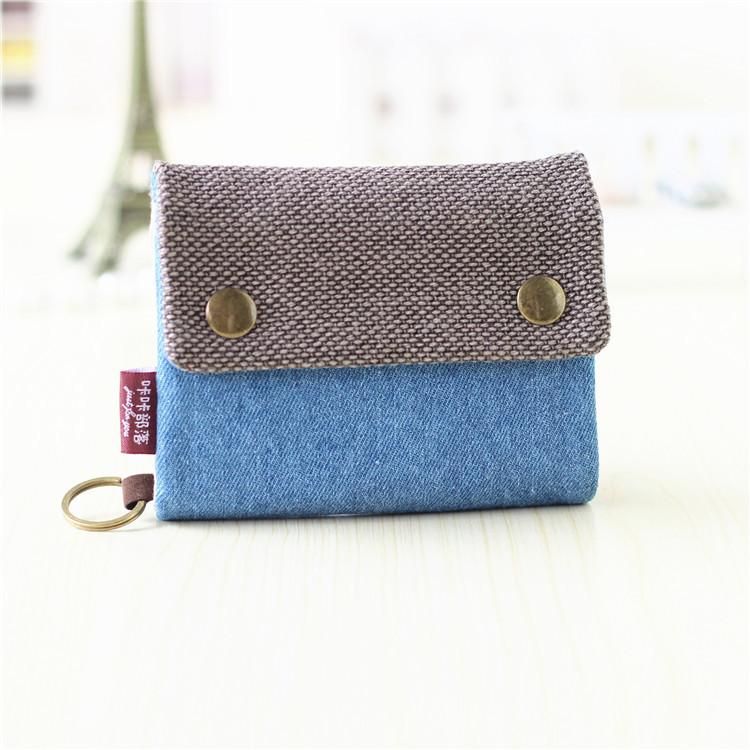 Cartera corta de tela de algodon para mujer monedero de gran capacidad tarjetero multifuncion -BlueFlower