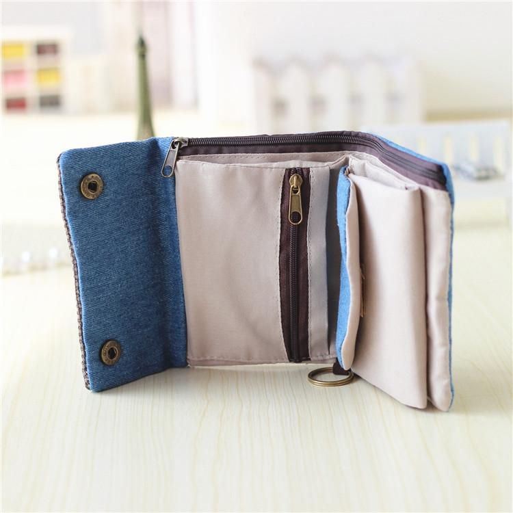Cartera corta de tela de algodon para mujer monedero de gran capacidad tarjetero multifuncion -BlueFlower