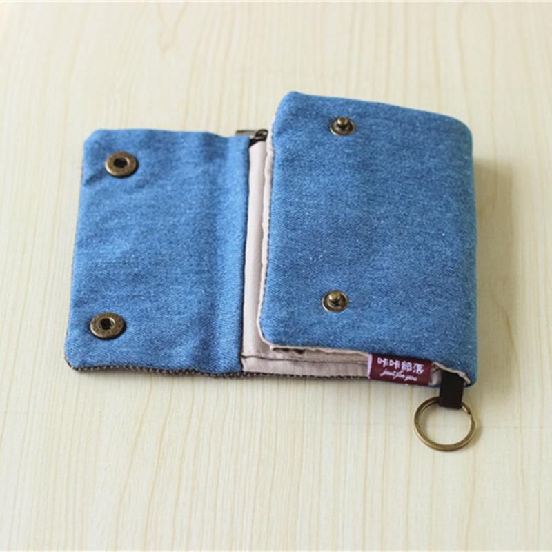 Cartera corta de tela de algodon para mujer monedero de gran capacidad tarjetero multifuncion -BlueFlower