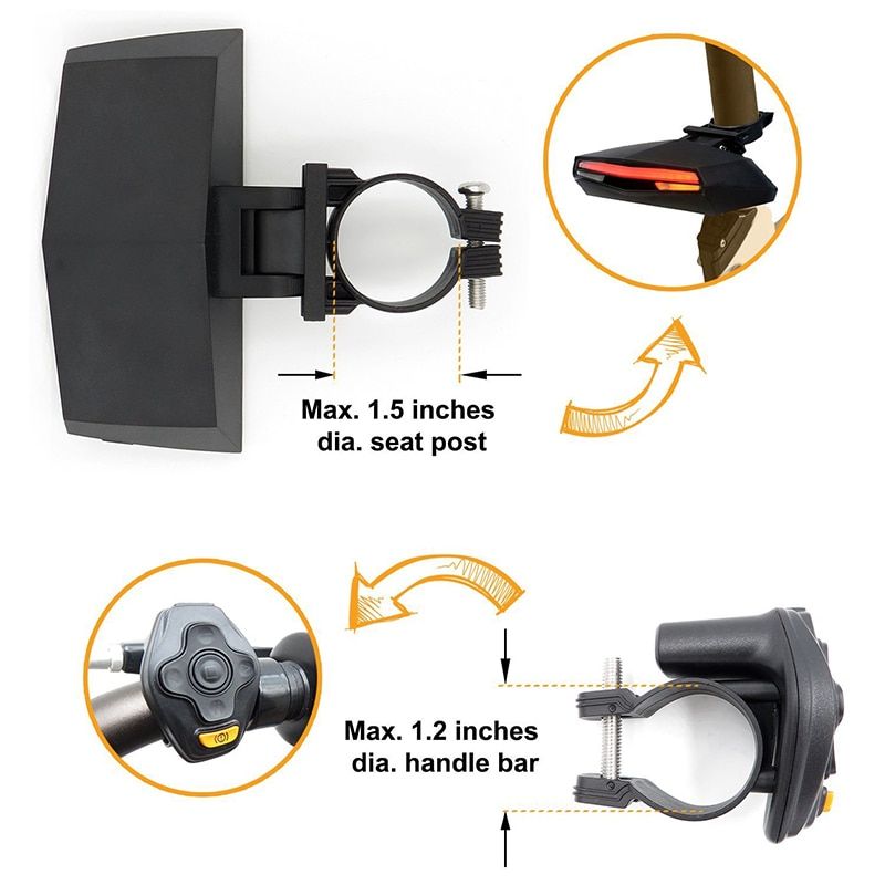 Bicycle LED Light USB Taillight Bicycle Wireless Turn Light Rear Bike Light Remote Ground Lane Alert Cycle Bike Laser Taillights--BLACK COLOR