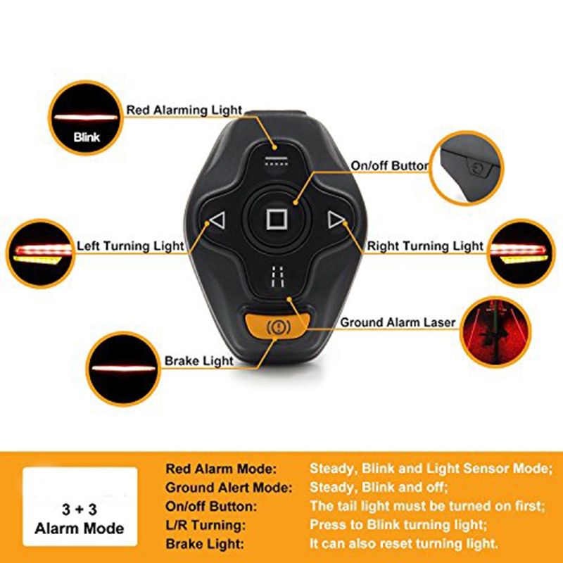 Bicycle LED Light USB Taillight Bicycle Wireless Turn Light Rear Bike Light Remote Ground Lane Alert Cycle Bike Laser Taillights--BLACK COLOR