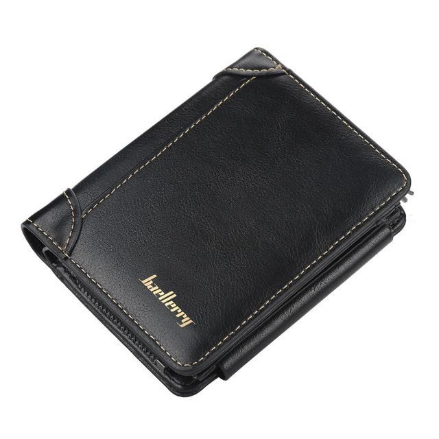 Billeteras nuevas de cuero con cremallera para hombre tarjetero de diseno corto monedero Vintage -Black