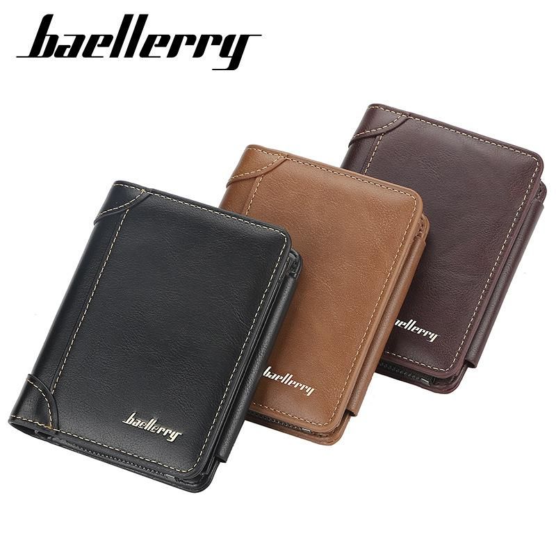 Billeteras nuevas de cuero con cremallera para hombre tarjetero de diseno corto monedero Vintage -Black
