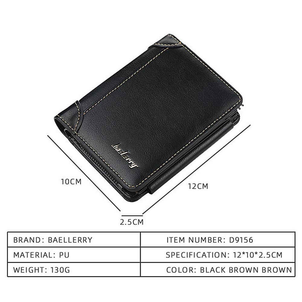 Billeteras nuevas de cuero con cremallera para hombre tarjetero de diseno corto monedero Vintage -Black