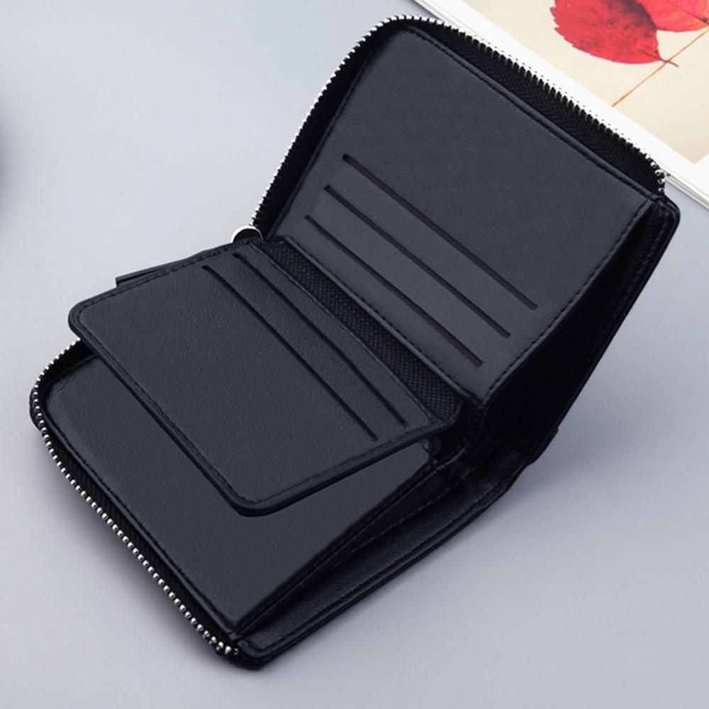 Billeteras nuevas de cuero con cremallera para hombre tarjetero de diseno corto monedero Vintage -Black