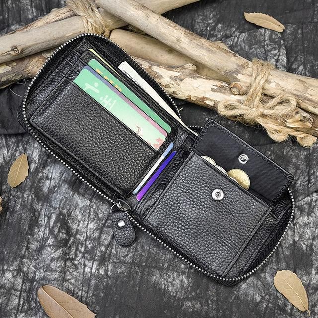 Crazy horse-monedero pequeno de cuero genuino para hombre y mujer monedero pequeno con cierre de cremallera-Design2-Horizontal