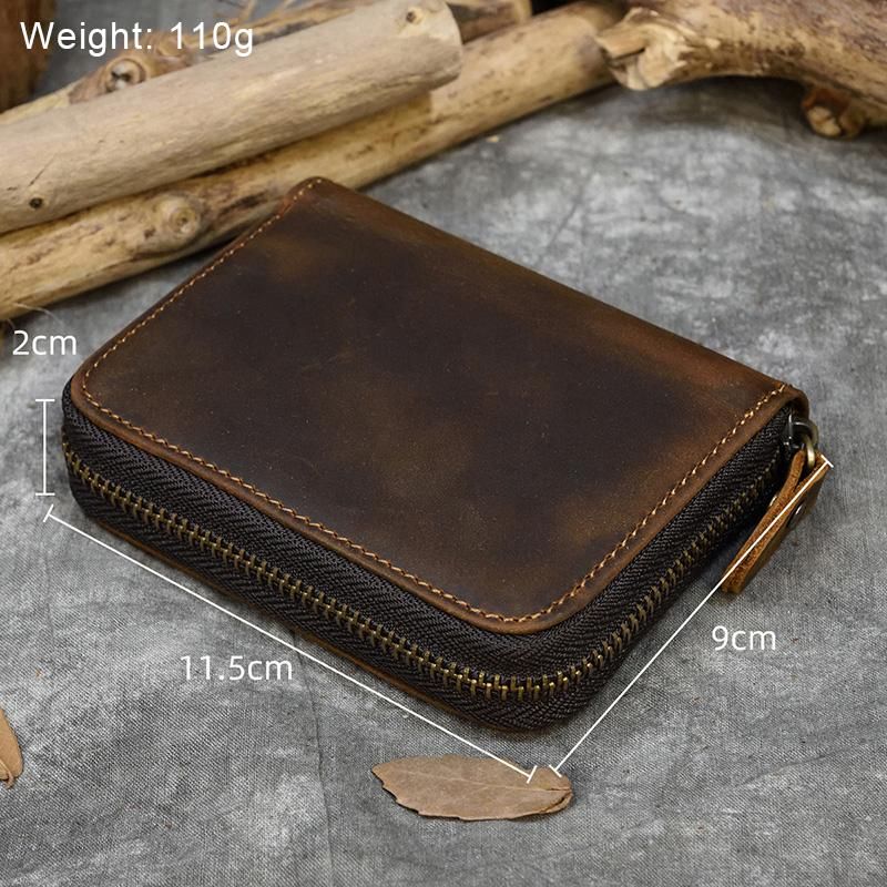 Crazy horse-monedero pequeno de cuero genuino para hombre y mujer monedero pequeno con cierre de cremallera-Design2-Horizontal
