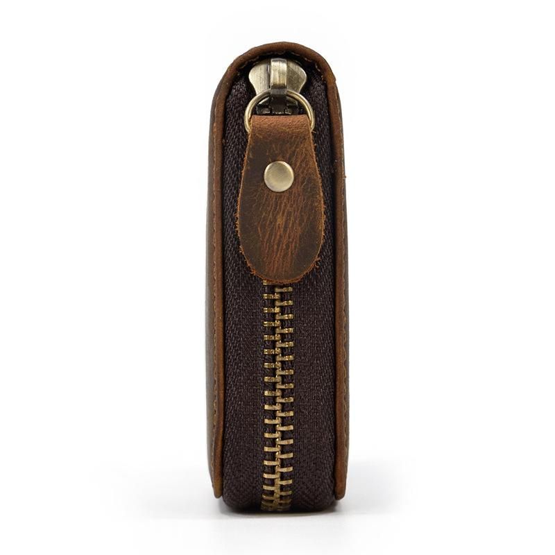 Crazy horse-monedero pequeno de cuero genuino para hombre y mujer monedero pequeno con cierre de cremallera-Design2-Horizontal