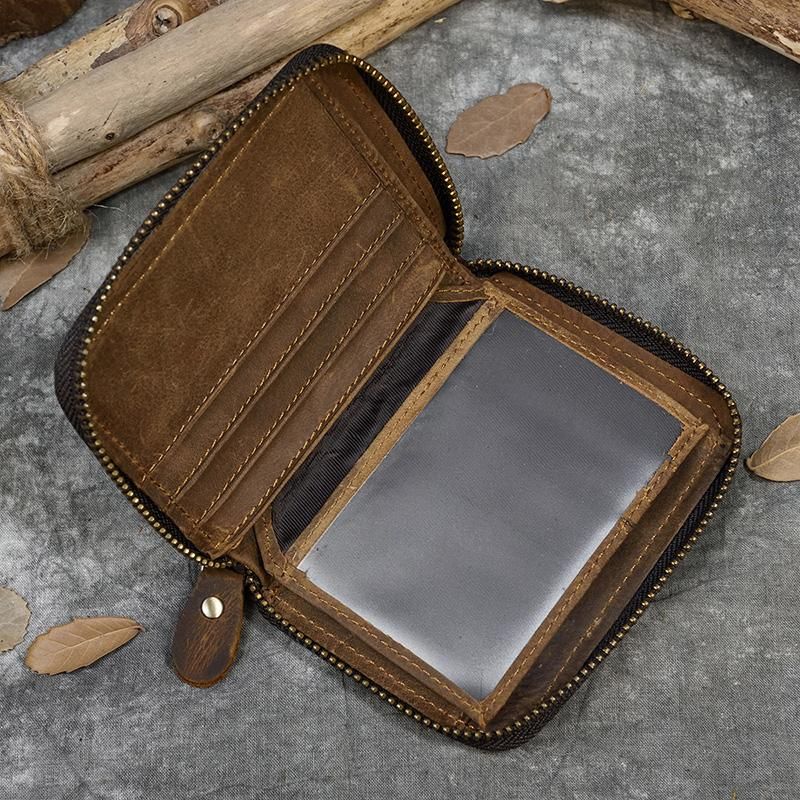 Crazy horse-monedero pequeno de cuero genuino para hombre y mujer monedero pequeno con cierre de cremallera-Design2-Horizontal