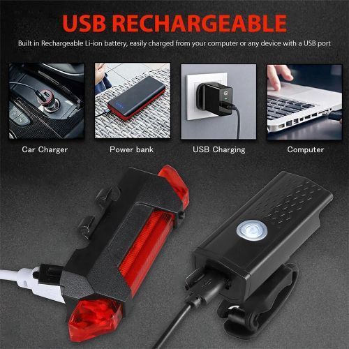 Waterproof Cycling Safety Front Rear USB Recharge Bike Light