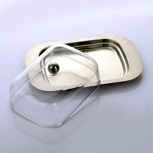 Stainless Steel Transparent Butter Box Bread Box Container Cheese Server Storage Tray With See Through Acrylic Easy Lid Storage