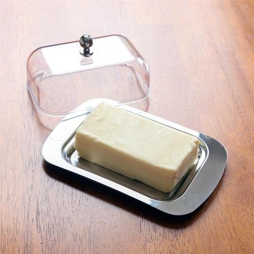 Stainless Steel Transparent Butter Box Bread Box Container Cheese Server Storage Tray With See Through Acrylic Easy Lid Storage
