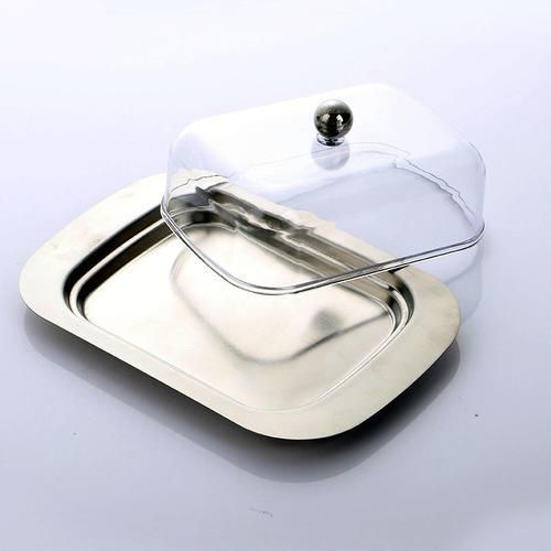 Stainless Steel Transparent Butter Box Bread Box Container Cheese Server Storage Tray With See Through Acrylic Easy Lid Storage