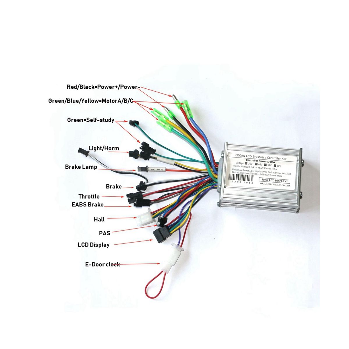 36V 48V 52V 60V 350W 18A Brushless DC Motor Controller