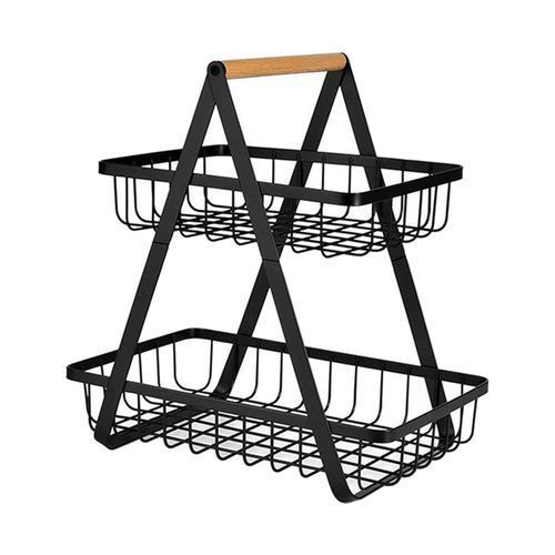 Portable Bread Basket Detachable 2-tier Fruit Holder Storage Black