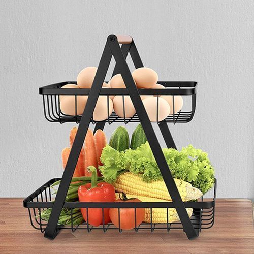 Portable Bread Basket Detachable 2-tier Fruit Holder Storage Black