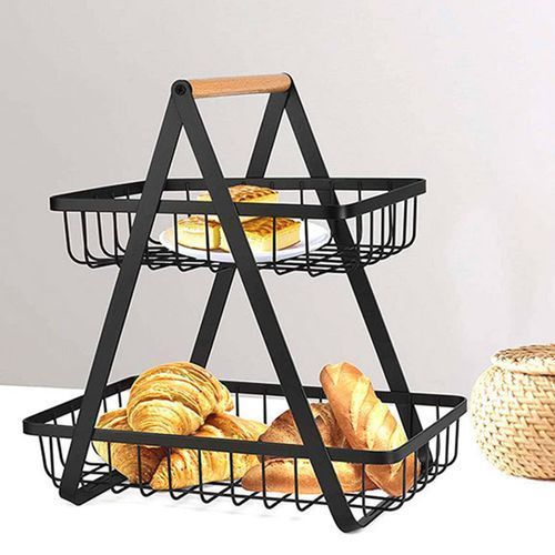 Portable Bread Basket Detachable 2-tier Fruit Holder Storage Black