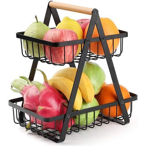 Portable Bread Basket Detachable 2-tier Fruit Holder Storage Black