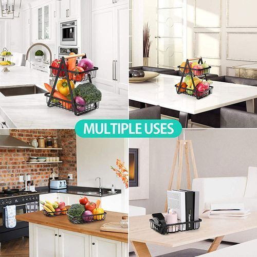 Portable Bread Basket Detachable 2-tier Fruit Holder Storage Black