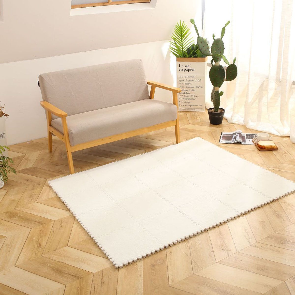 Carpet Bedroom Full Bedside Children's Plush Suede Foam Square Stitching Tatami Floor Mat Bay Window Cushion For Living Room Bedroom Study Kitchen Bathroom Balcony White